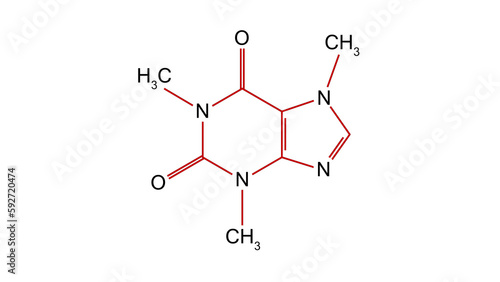 Structural chemical formula of Caffeine molecule over white background