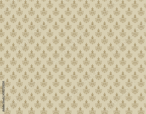 Seamless floral pattern, gold and white ornament. Light vector background.