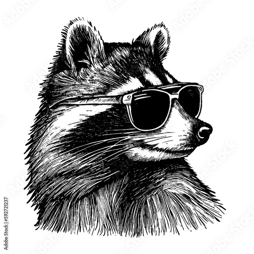 cool racoon wearing sunglasses sketch illustration 