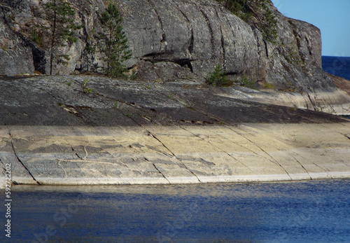 Russia. Karelia. Karelian skerries. lake Ladoga. Channel of lake Ladoga with stony banks. Northern nature. Travel to Karelia.