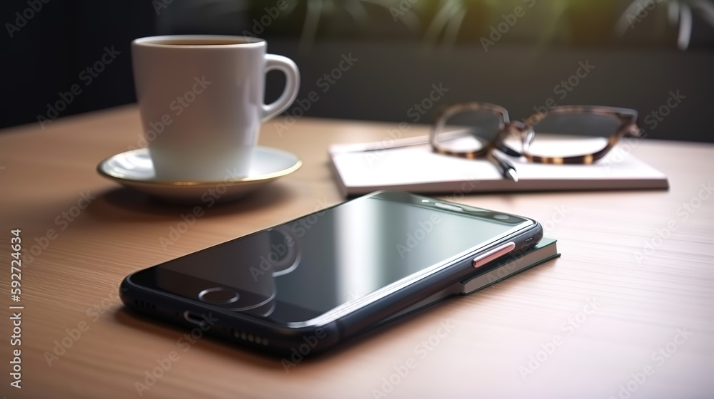 Glasses near smartphone. Generative Ai Glasses near smartphone. Generative Ai