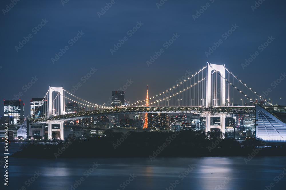 Rainbow Bridge and Tokyo Tower in the blue hour