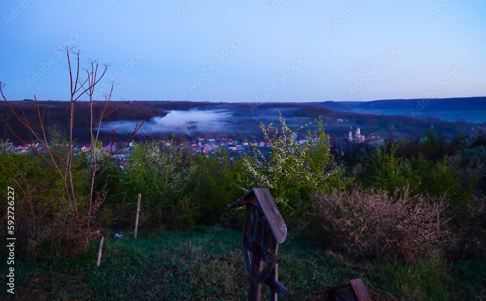 morning fog above a village in Romania. morning fog above a village in Romania.