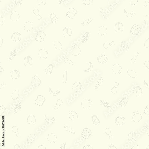 Vector seamless line art food and fruit pattern