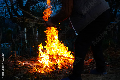 the fires from Salcia. Maundy Thursday celebration. tradition in Salcia commune, Dolj county, Romania. fire in the cemetery. photo