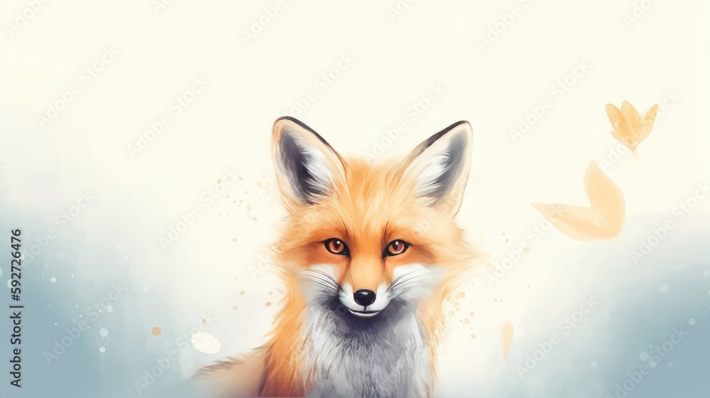 Obraz premium Red fox animal painting. Outdoor omnivorous mammal in wildlife. Portrait of animal in the nature. Generative AI
