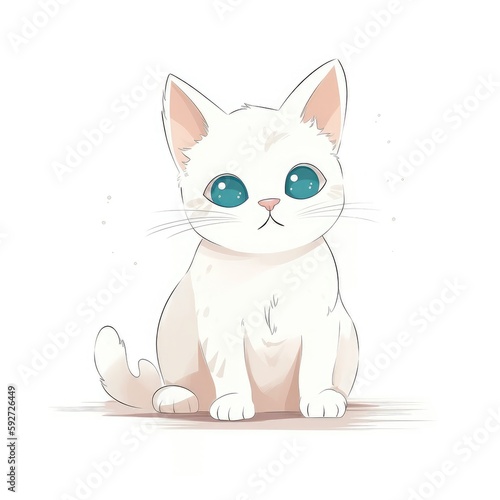 Cartoon cat in sitting pose on a white background. Isolated cute kitty illustration. Generative AI