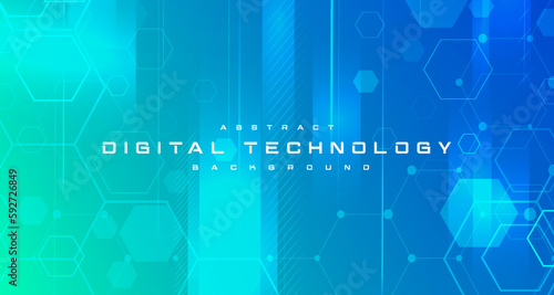 Digital technology banner green blue background concept, cyber technology circuit, abstract tech, innovation future data, internet network, Ai big data, futuristic wifi connection illustration concept
