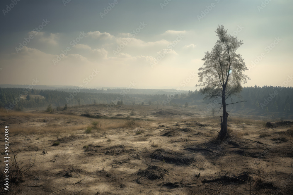 lone tree in a field created with Generative AI technology lone tree in a field created with Generative AI technology
