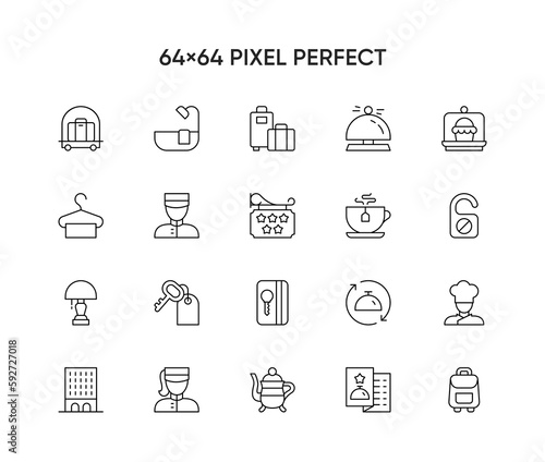 Hotel service, Simple thin line hotel icons set, Vector motel icon design