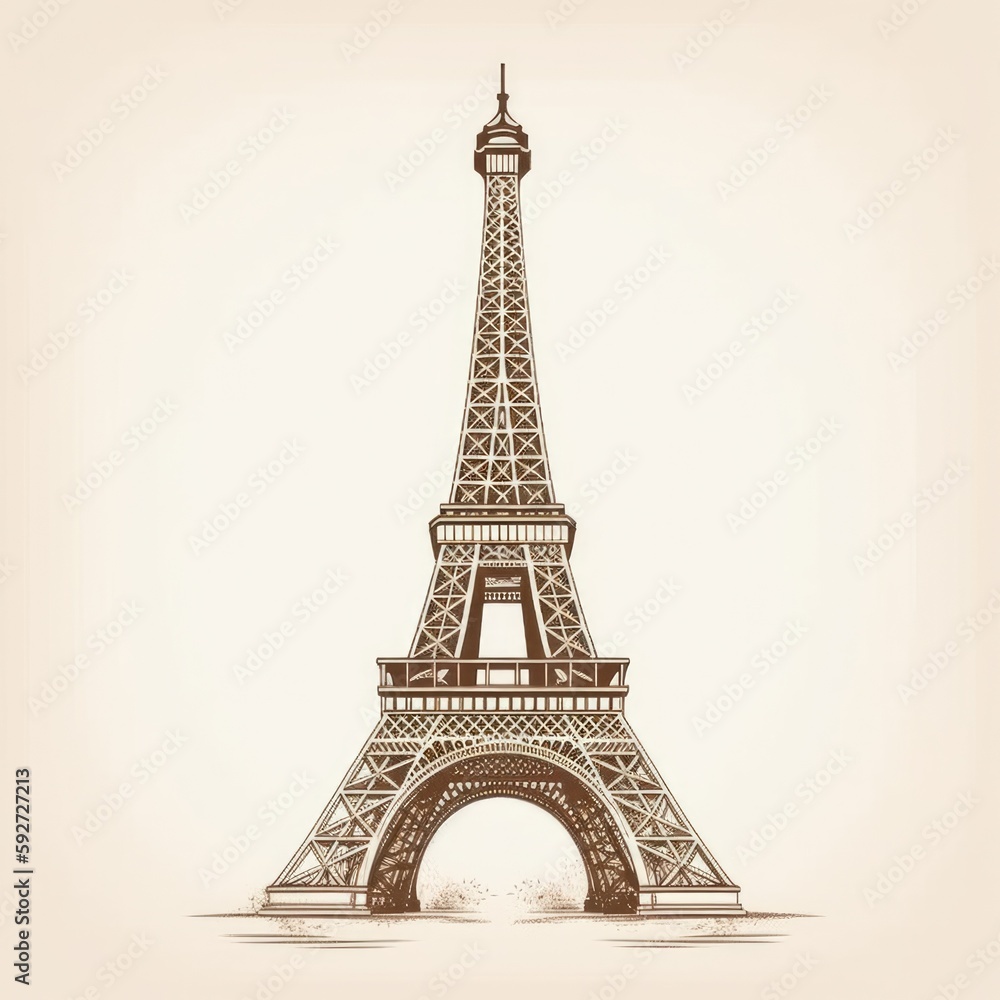 Illustration of the Eiffel Tower, an iconic landmark in Paris, Generative AI