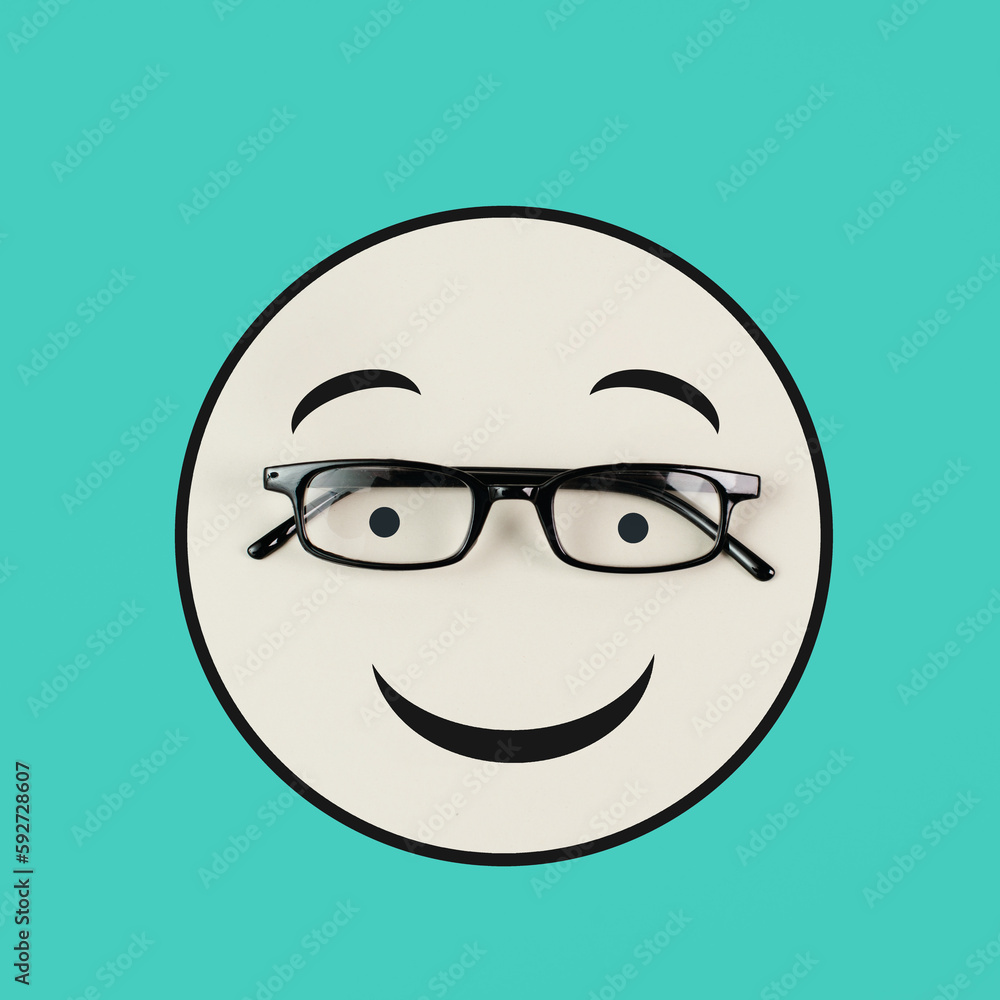 Head with a smiling face and eyeglasses, mental health concept, positive mindset, support and evaluation symbol
Head with a smiling face and eyeglasses, mental health concept, positive mindset, support and evaluation symbol