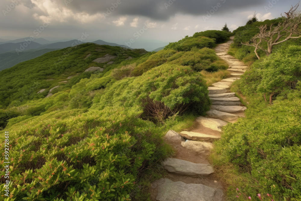 stone path in the garden created with Generative AI technology