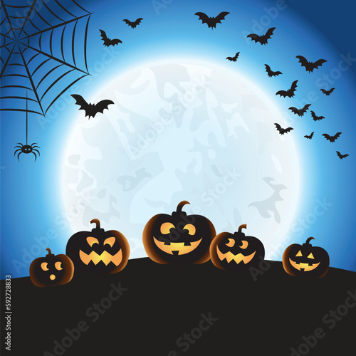 00408 Halloween Spooky Blue Night Scene Square Background 1