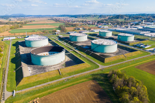 Fossil fuel and oil storage tanks seen from the air