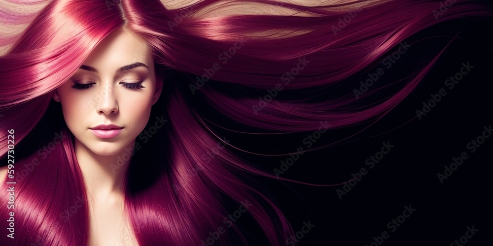 Pink haired woman with shiny long dyed hair, generative ai image Pink haired woman with shiny long dyed hair, generative ai image