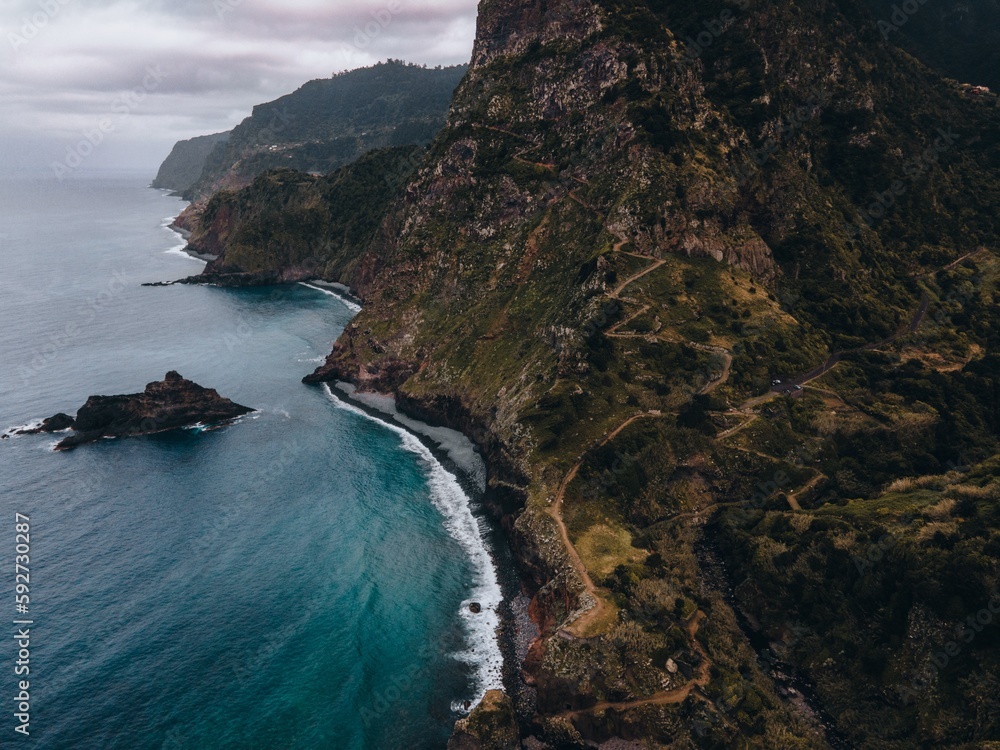 Drone view from Miradouro de São Cristovão in Madeira, Portugal