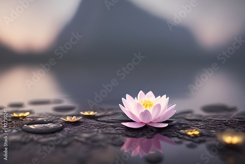 Zen lotus flower on water  meditation  serenity and spirituality concept  illustration generative ai