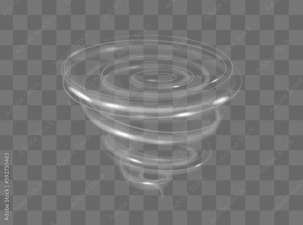 A glowing tornado. Rotating wind. Beautiful wind effect. Isolated on a