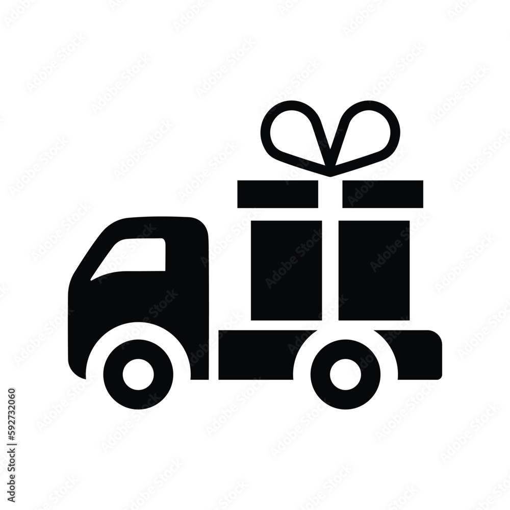 Gift, box, delivery icon. Black vector graphics. Gift, box, delivery icon. Black vector graphics.