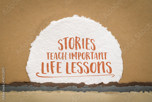 Slika na platnu stories teach important life lessons - inspirational note on art paper abstract,