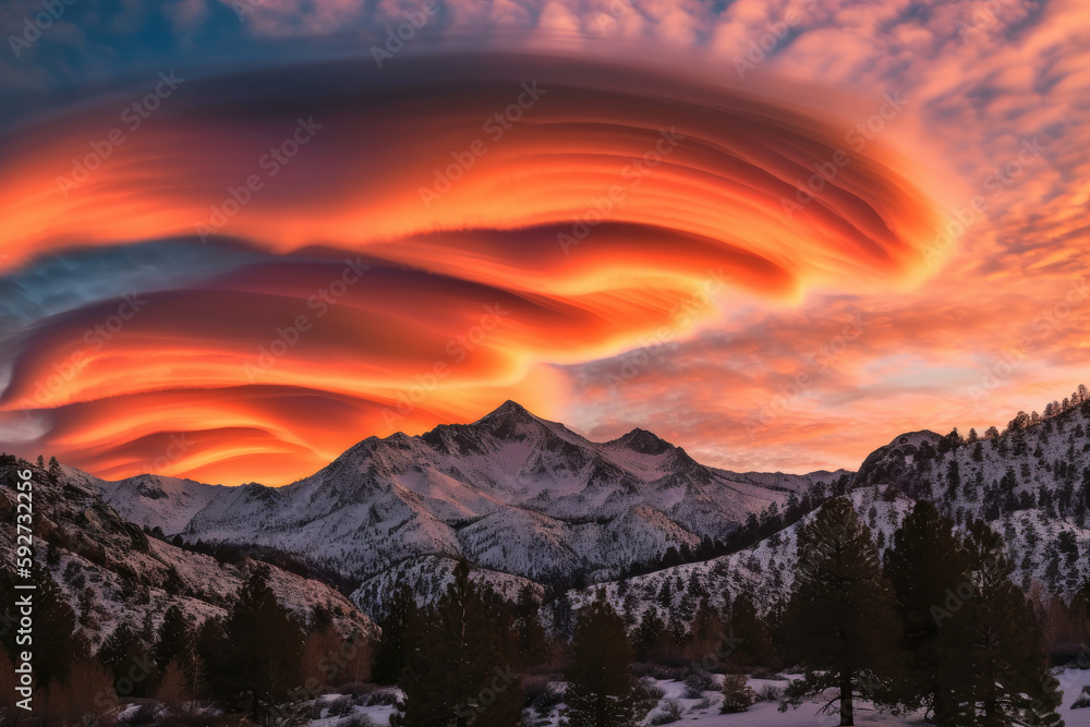 sunset in the mountains created with Generative AI technology sunset in the mountains created with Generative AI technology