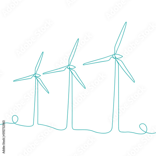 Wind energy  continuous line art. Green energy and renewable source of power concept in simple linear style. Doodle vector illustration.
