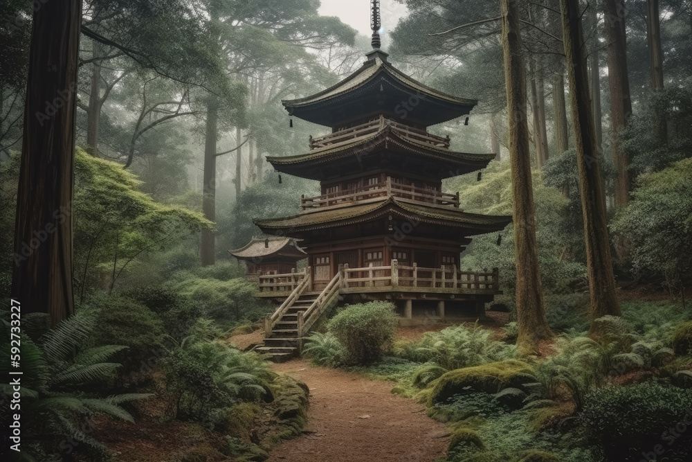 japanese temple in autumn created with Generative AI technology japanese temple in autumn created with Generative AI technology