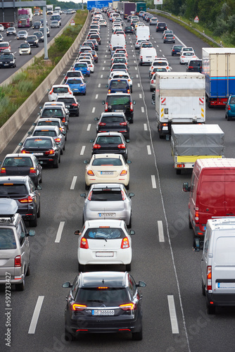 traffic jam during rush hour on highway