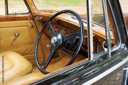 luxurious interior of vintage bentley car