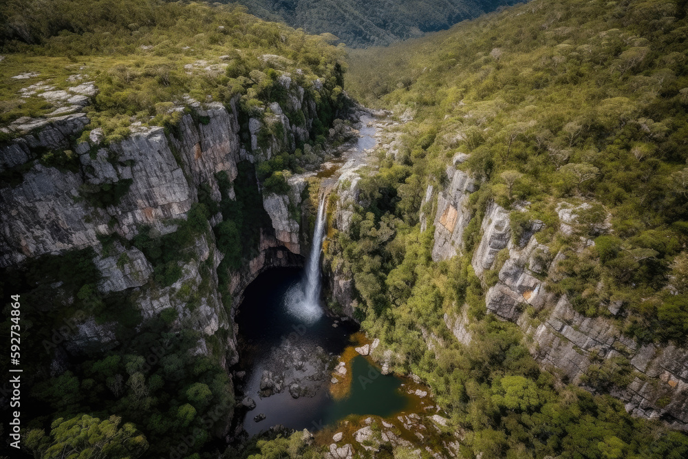 waterfall in the mountains created with Generative AI technology waterfall in the mountains created with Generative AI technology