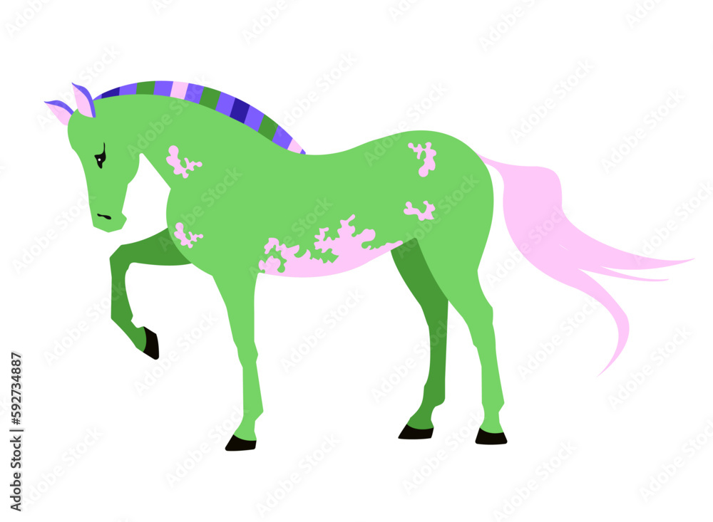 Fototapeta premium Vector illustration of a standing horse on a white background. Full length color flat illustration of a horse.