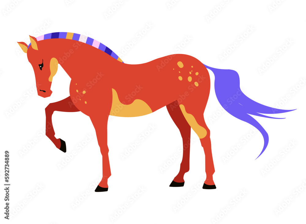 Obraz premium Vector illustration of a standing horse on a white background. Full length color flat illustration of a horse.