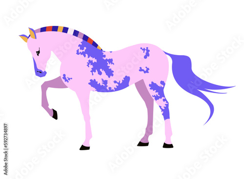 Vector illustration of a standing horse on a white background. Full length color flat illustration of a horse. © Loya.art