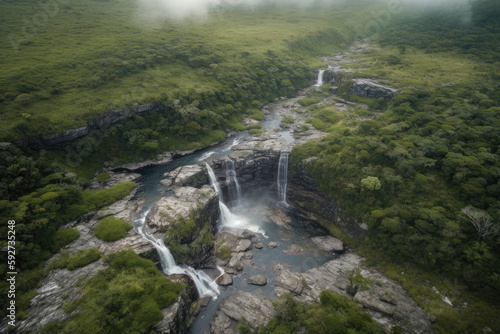 waterfall in the mountains created with Generative AI technology