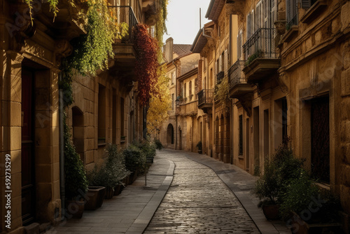 narrow street in the town created with Generative AI technology © Robert Herhold