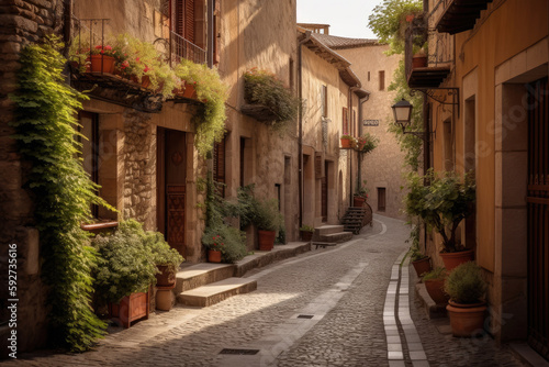 narrow street in the town created with Generative AI technology © Robert Herhold