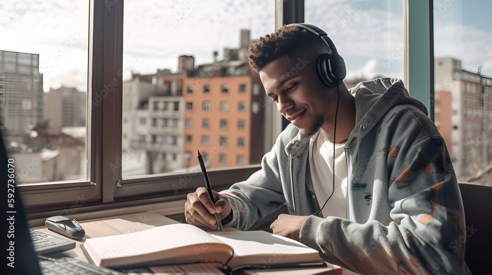 Young cheerful university students studying for their subject exams. Young cheerful university students studying for their subject exams.