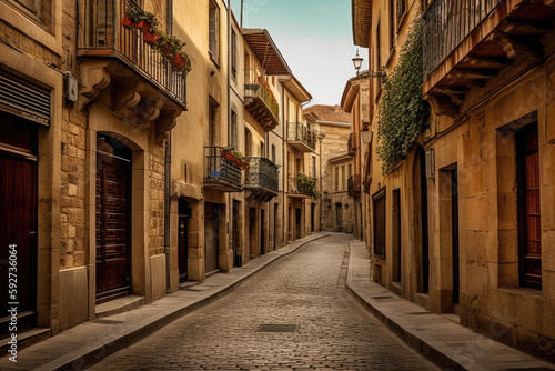 narrow street in the town created with Generative AI technology