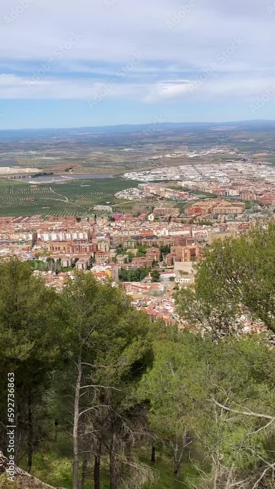 Panoramic city view from Medieval castle of Santa Catalina in sunny day in Jaen, Spain on April 6, 2023 Panoramic city view from Medieval castle of Santa Catalina in sunny day in Jaen, Spain on April 6, 2023