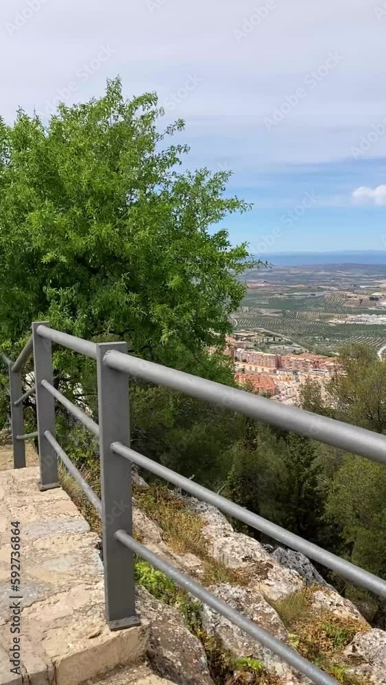 Panoramic city view from Medieval castle of Santa Catalina in sunny day in Jaen, Spain on April 6, 2023 Panoramic city view from Medieval castle of Santa Catalina in sunny day in Jaen, Spain on April 6, 2023