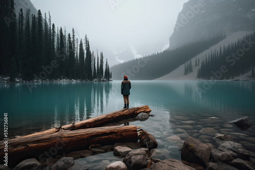 person standing on a lake created with Generative AI technology