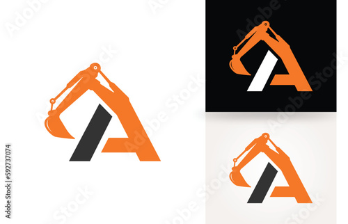 Excavator logo with A letter for Construction heavy Equipment company