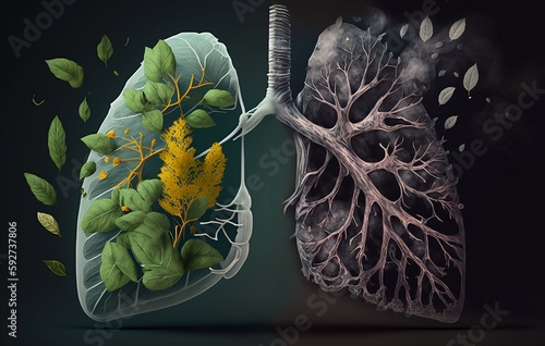 Illustration of smoker's lungs and non-smoker's lungs as a creative reference to the world of flora