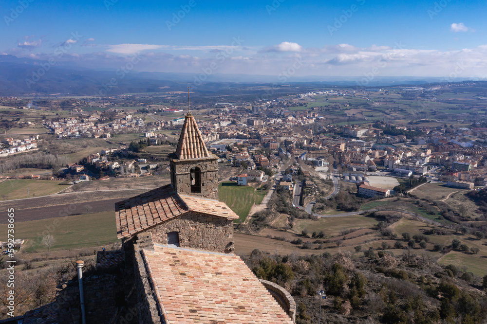 Aerial view of Castellvell medieval castle in Solsona. Catalonia