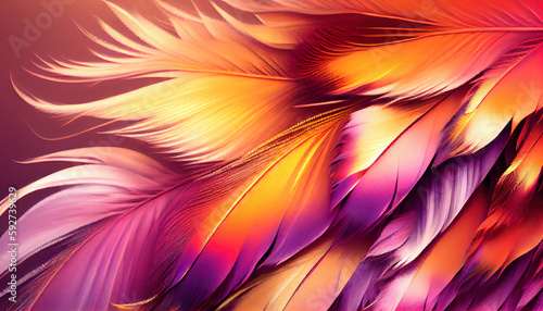 Colorful vintage feather organic background, violet, magenta and orange lines