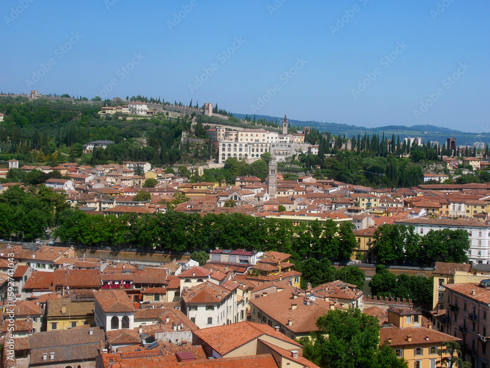 Panorama of the city of Verona (Italy) taken from Torre dei Lamberti
