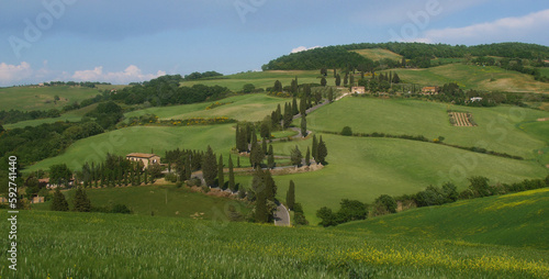 Famous winding road in the Monticchiello village, Tuscany, Italy