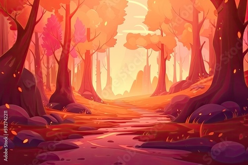 Sunny day with a cartoon forest background. Generative AI