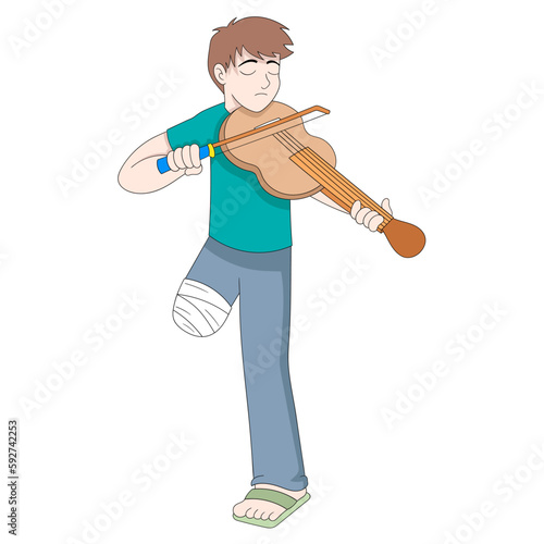 a young man with a stubble is playing on a beautiful violin